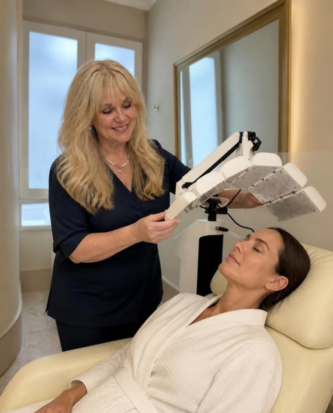 Jodie with a patient in the light therapy room